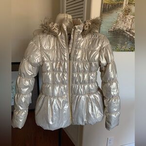 Route 66 Shiny pale gold colored Kids Puffer Jacket, with faux fur hood